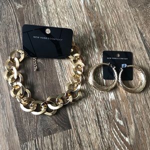 Bundle of gold-tone chain and hoops